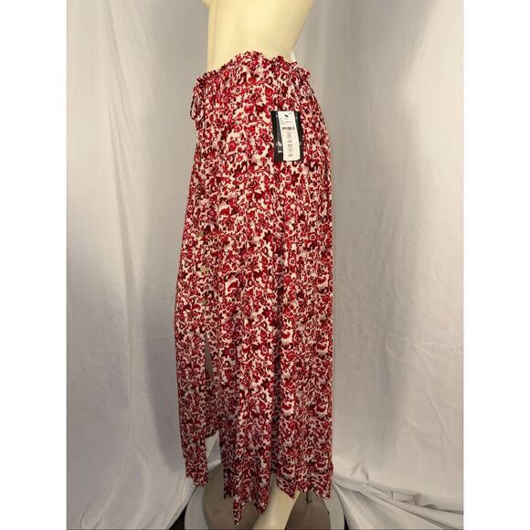 Vintage Inspired I.N. Studio Red Floral Maxi Skirt Rayon Button Front Boho Cotta - Picture 4 of 14